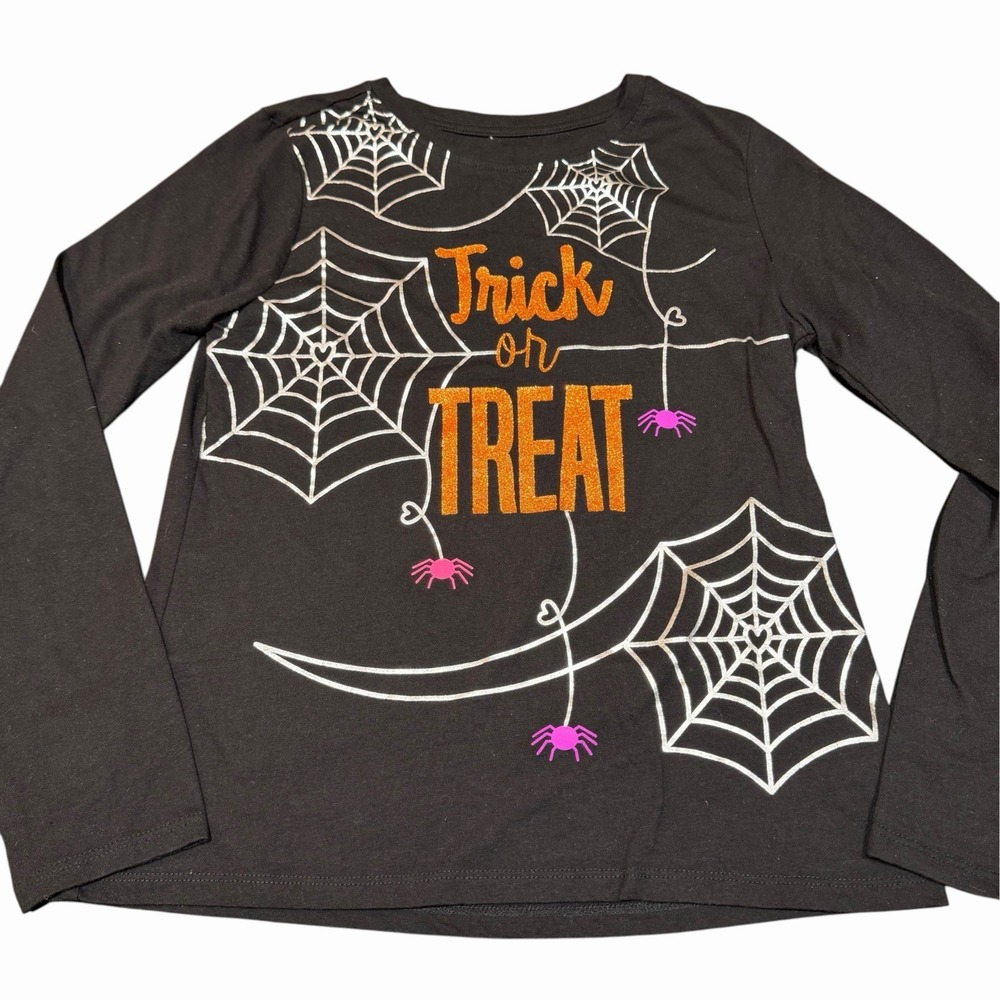 Way to Celebrate Girls XL 14-16 Halloween Trick or Treat Spider Web Black LS Tee